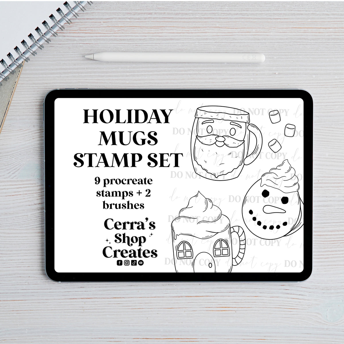 Holiday mugs Procreate Stamp Set