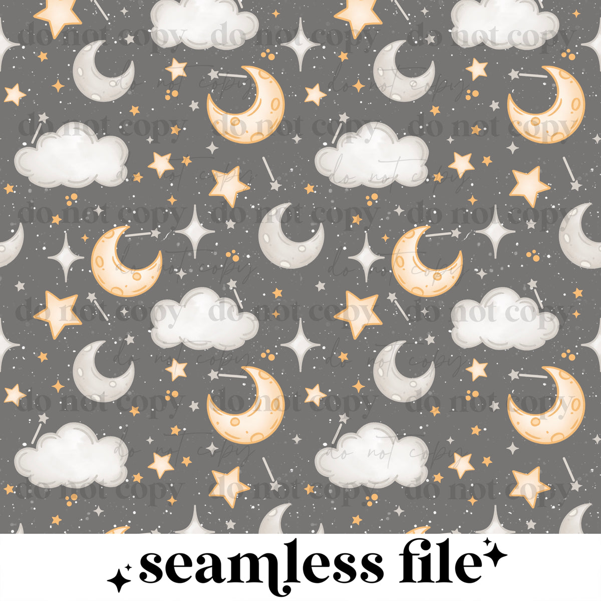 Clouds and moons dark gray Seamless