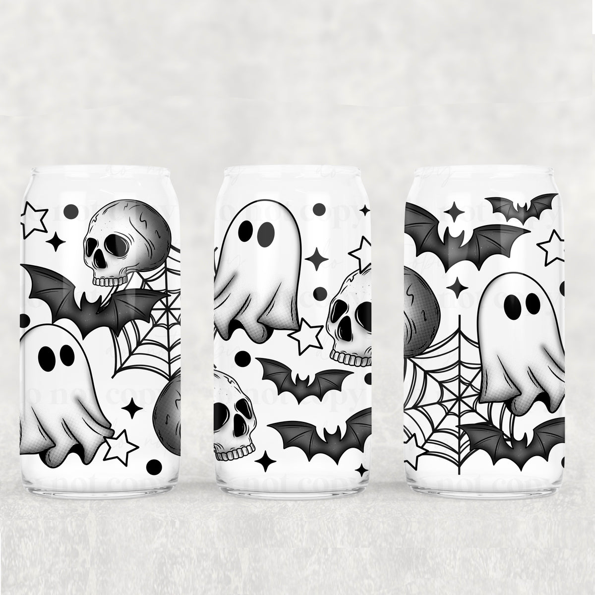 Monochrome spooky 16oz Glass Wrap white and black options