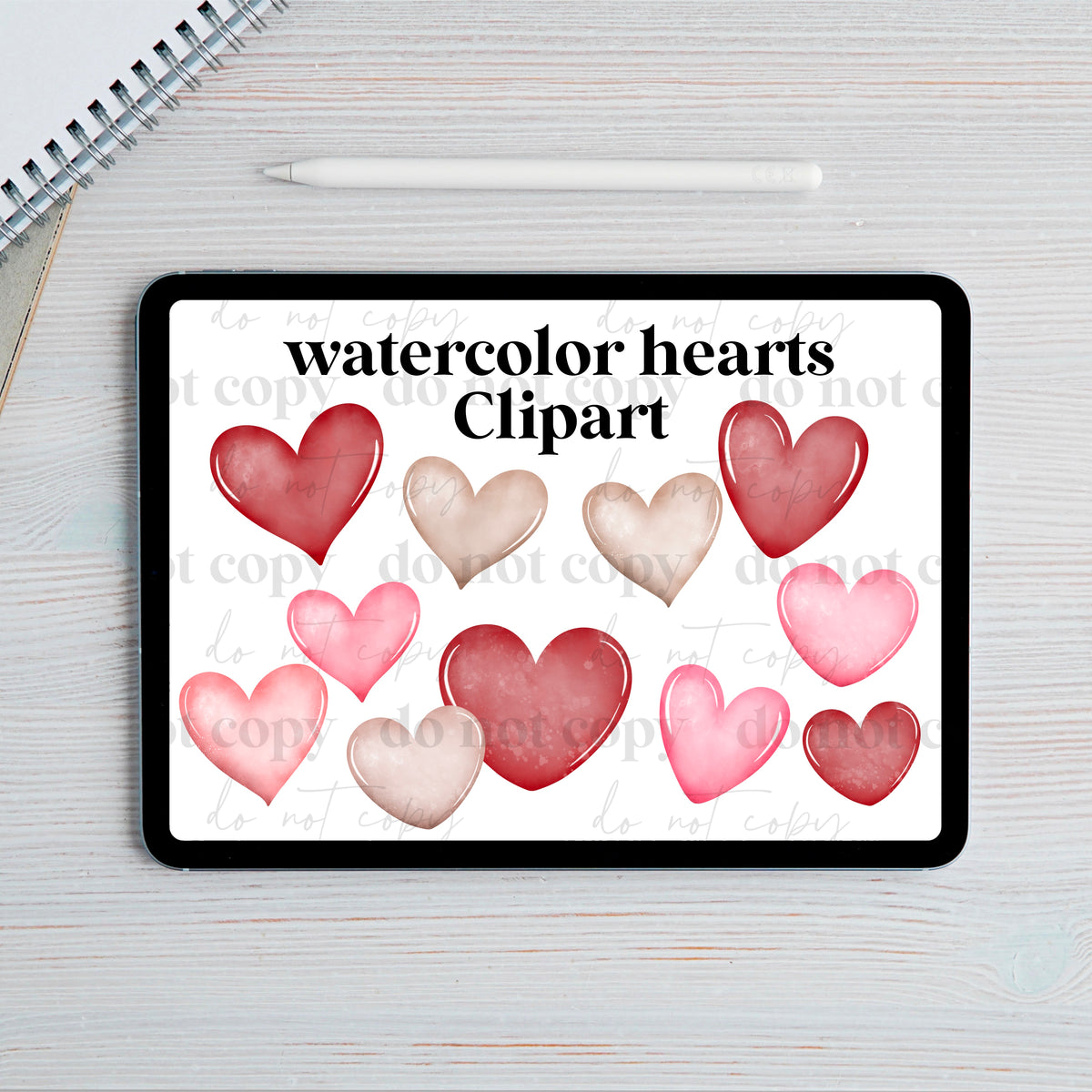 Watercolor hearts Clipart set