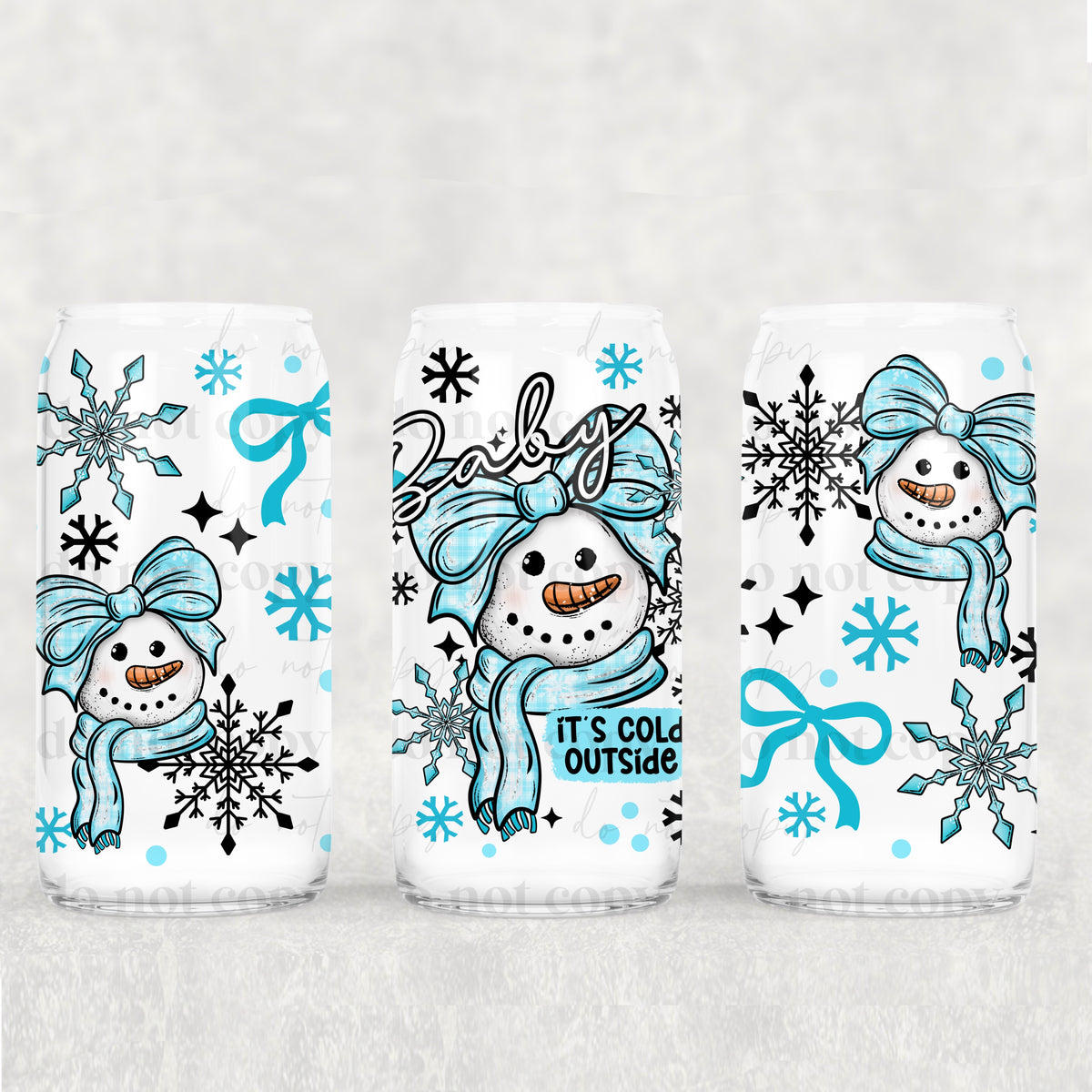Baby It's Cold Outside Blue Snowman 16oz Glass Wrap