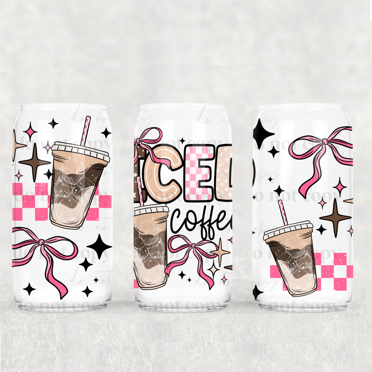 Pink Iced Coffee 16oz Glass Wrap