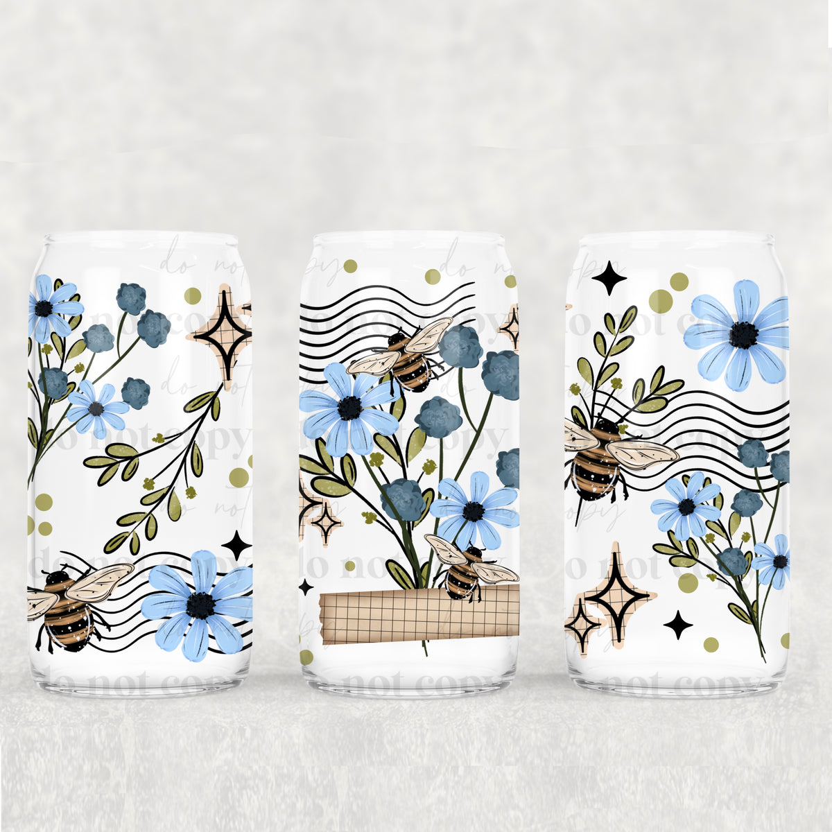 Blue Florals 16oz Glass Wrap