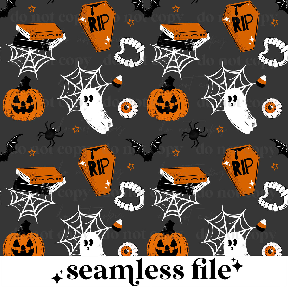 Orange Spooky Collage Seamless