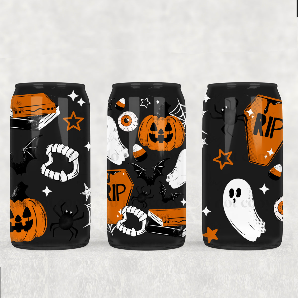 Orange Spooky Collage 16oz Glass Wrap