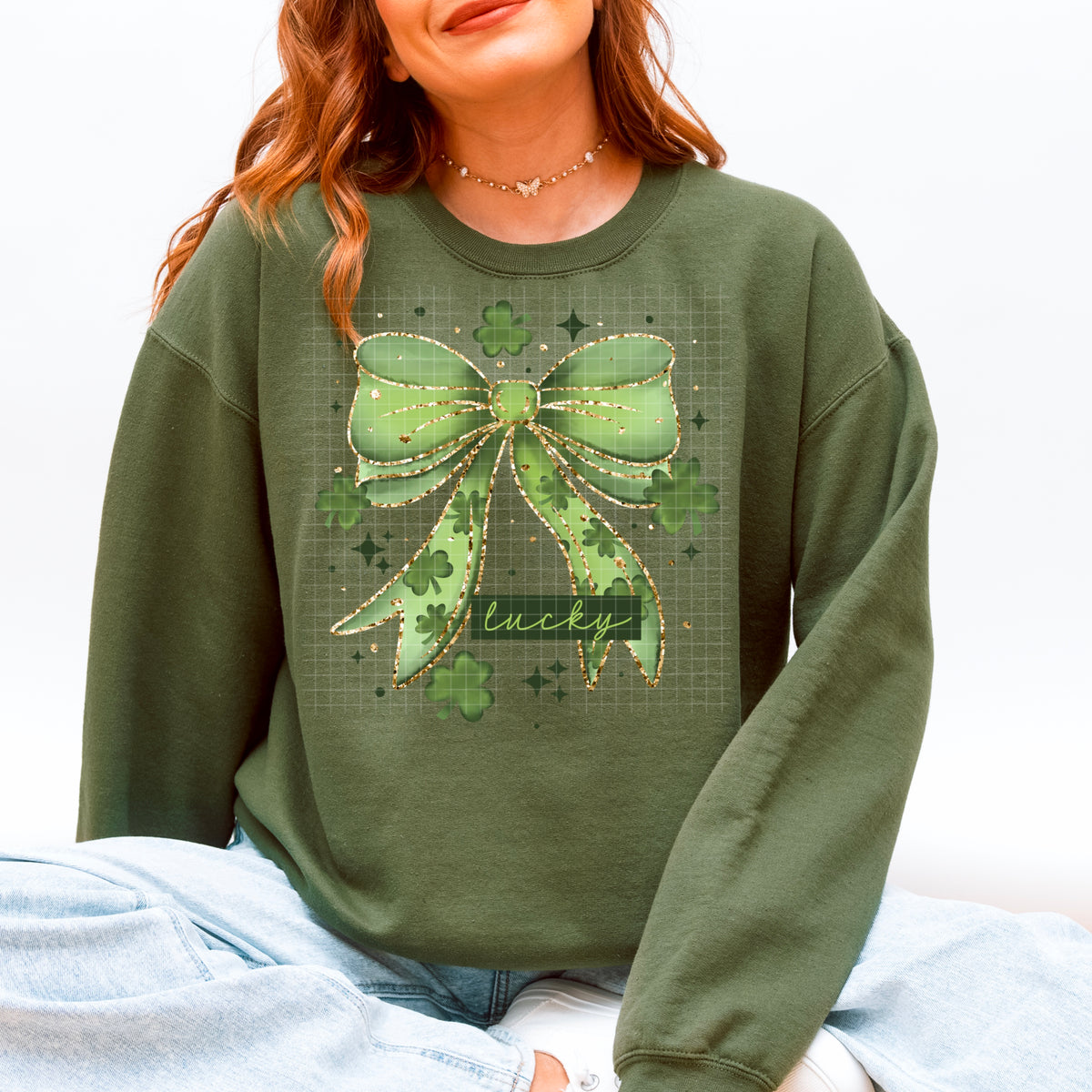 Lucky Glitter & Green Bow PNG