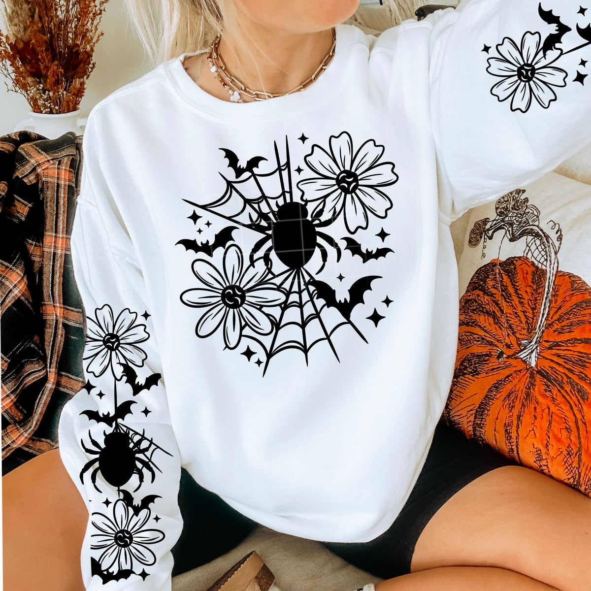 Spider Web Floral w/ Sleeves Single Color PNG