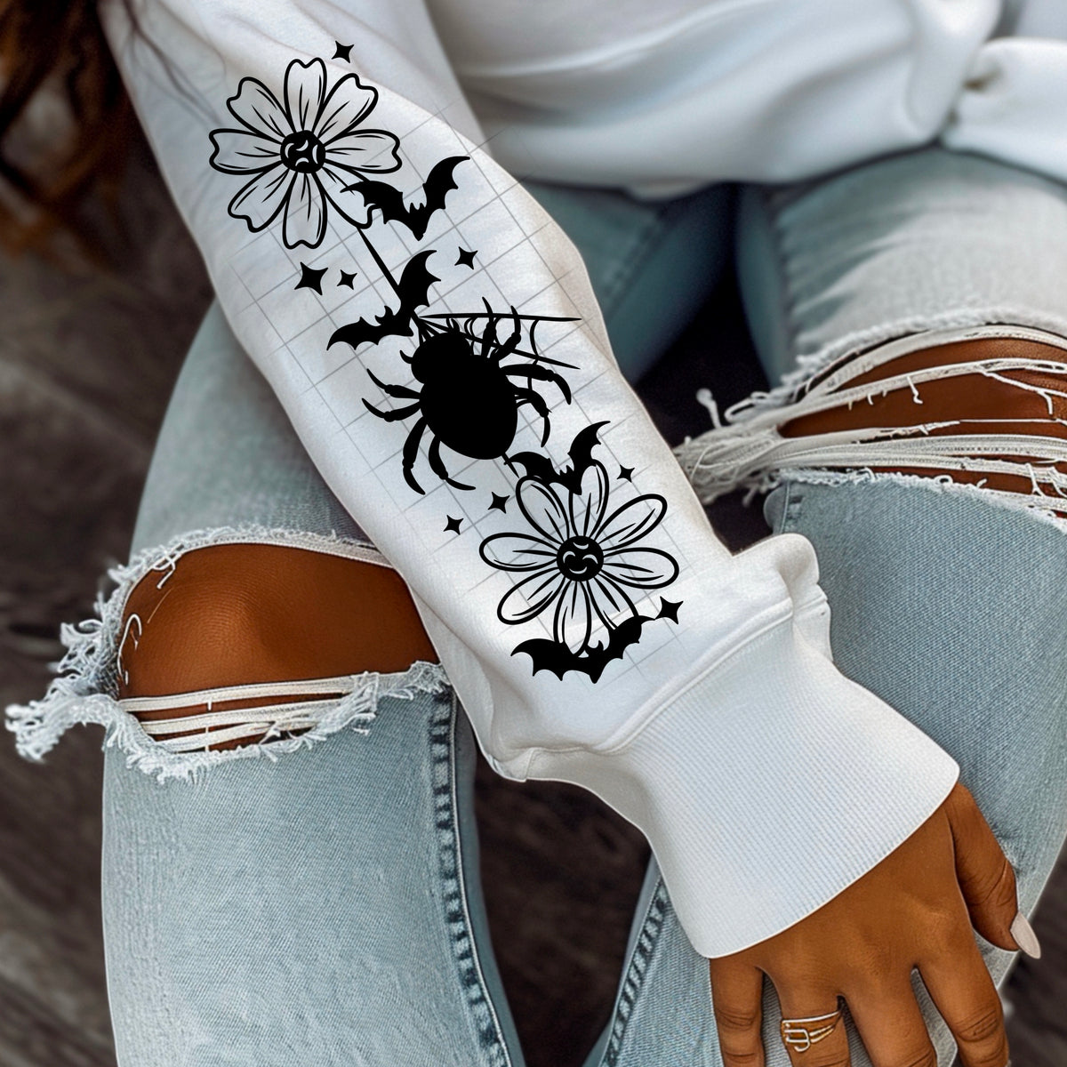 Spider Web Floral w/ Sleeves Single Color PNG