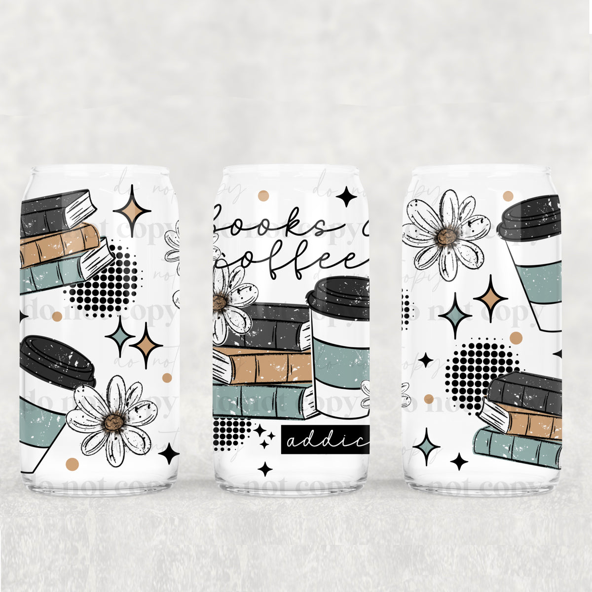 Books & Coffee 16oz Glass Wrap