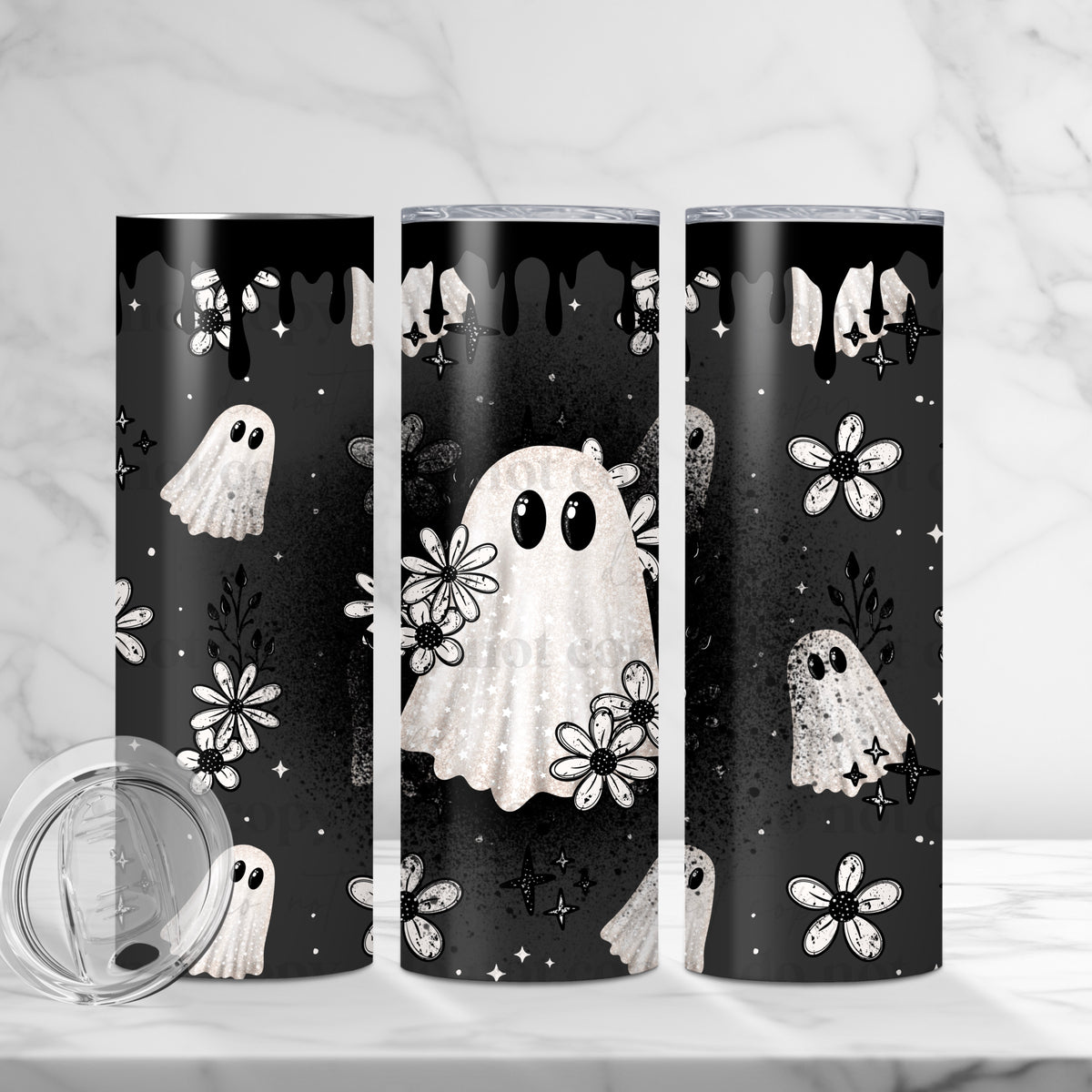 Drip Floral Ghost Tumbler Wrap