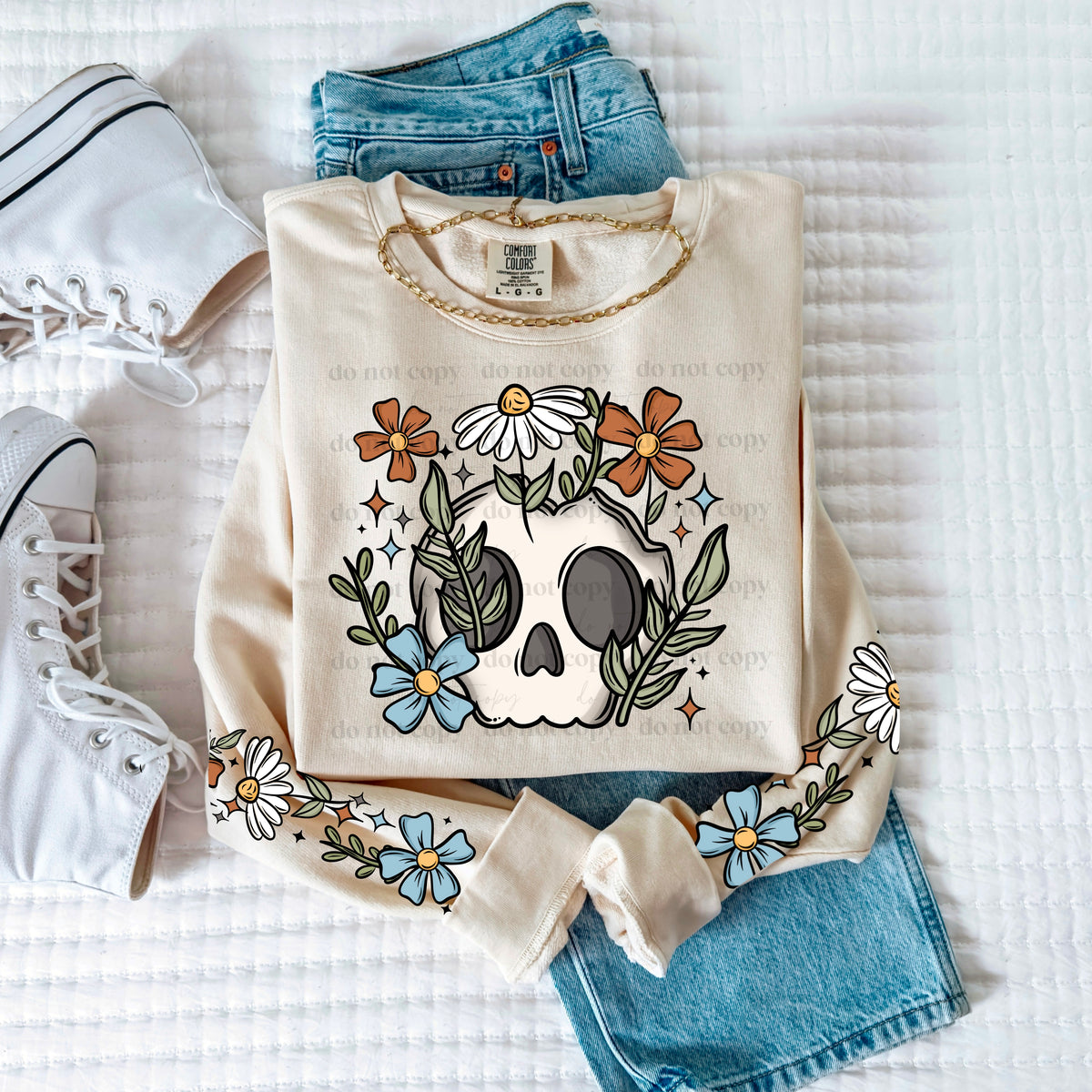 Floral Skellie w/ Sleeves PNG