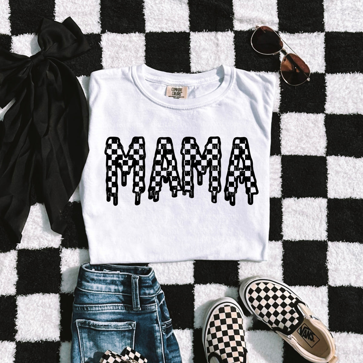 Drippy Checker Mama Single Color PNG