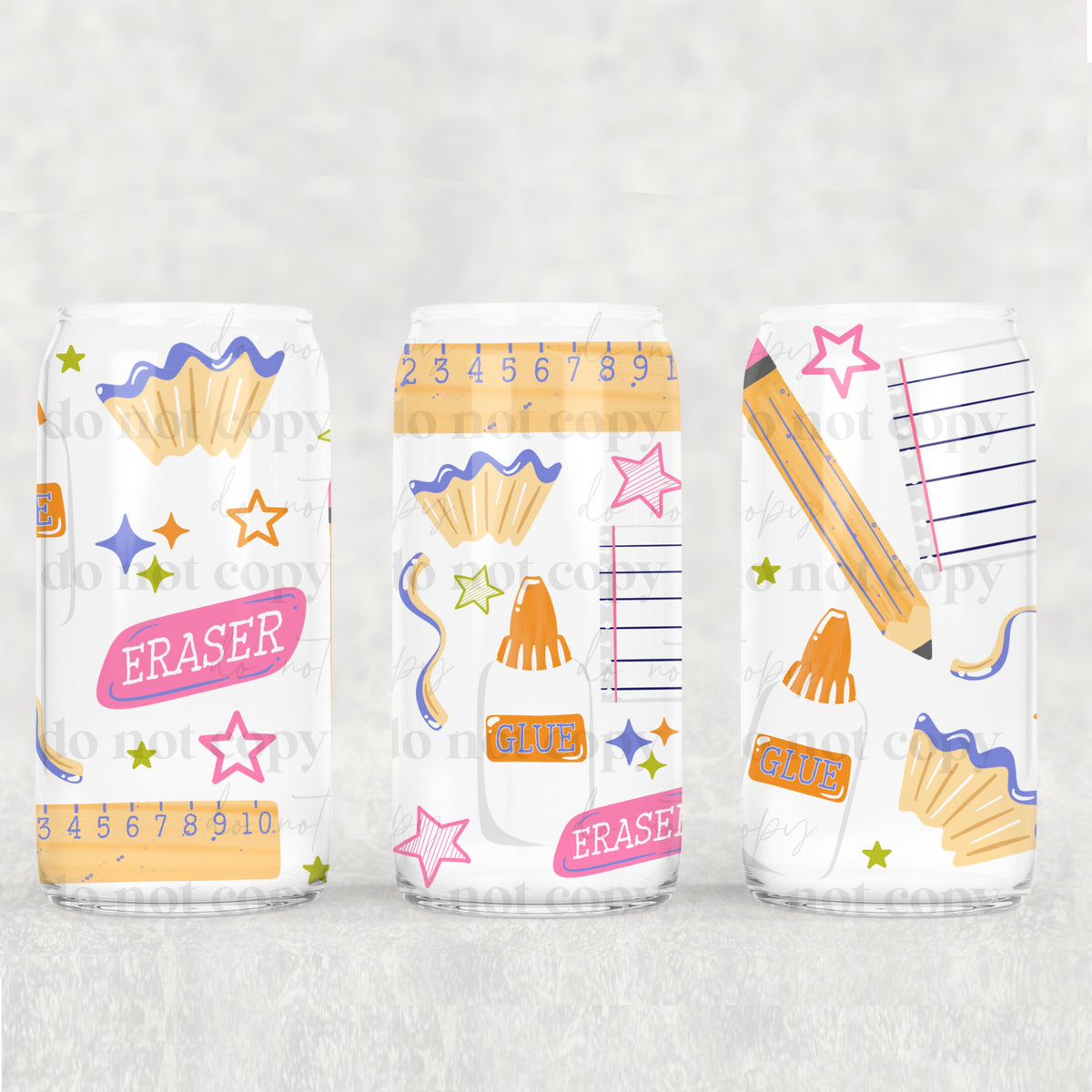 School Supplies 16oz Glass Wrap