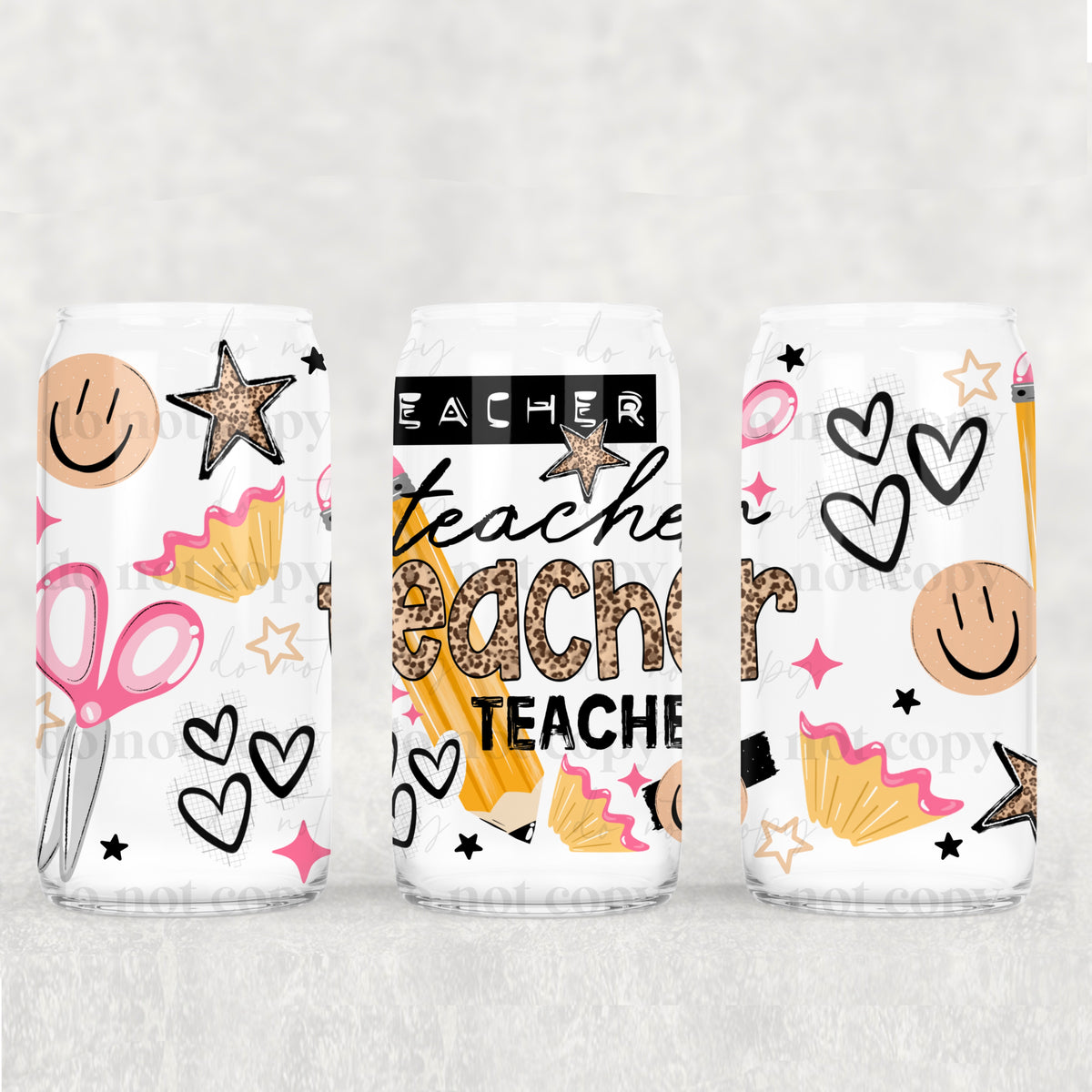 Leopard Teacher Pencil 16oz Glass Wrap