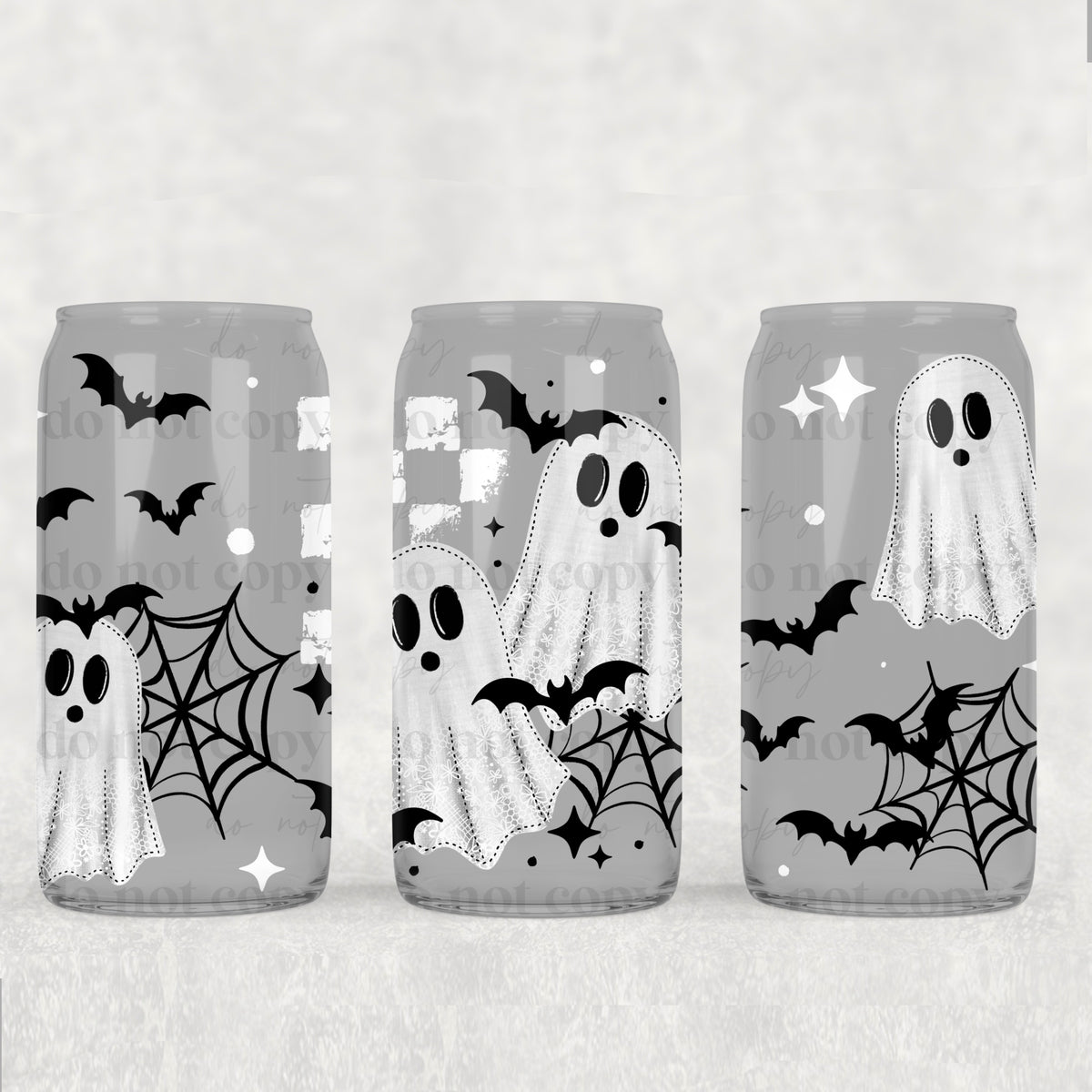 Black & White Ghostie 16oz Glass Wrap