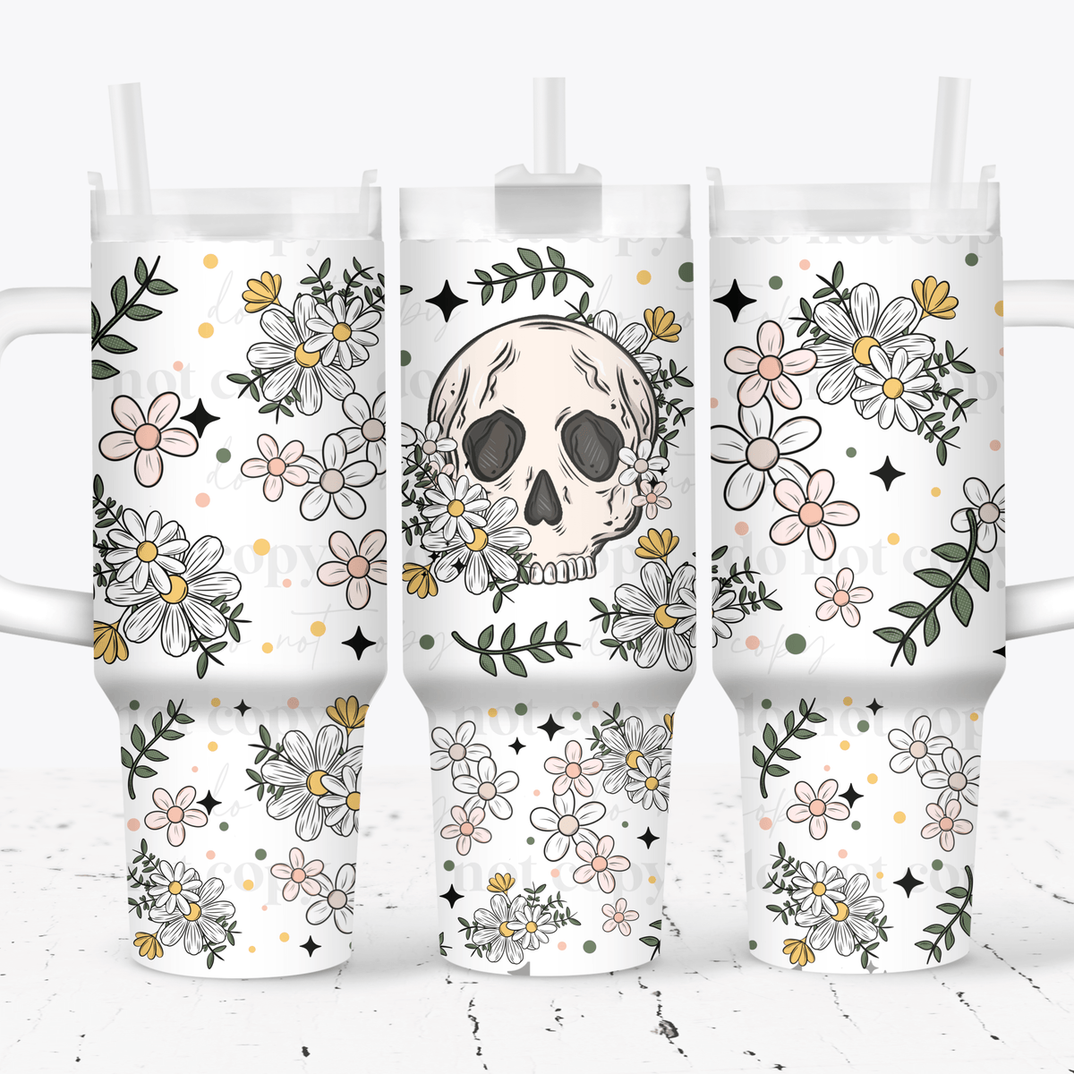 Floral Skellie 40oz Tumbler Wrap