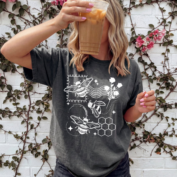 Bees & Stamps Single Color PNG