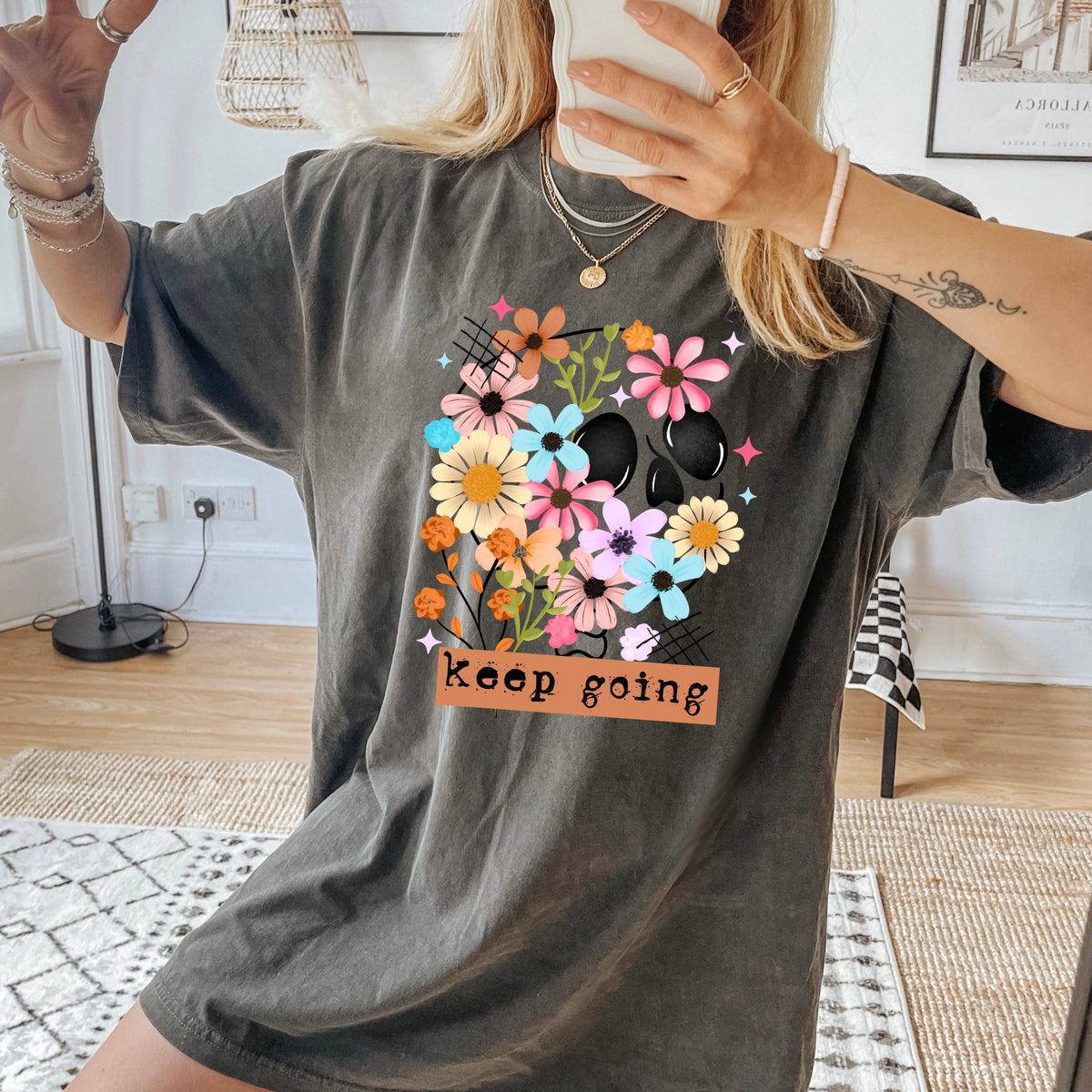 Keep Going Hidden Skull Florals PNG