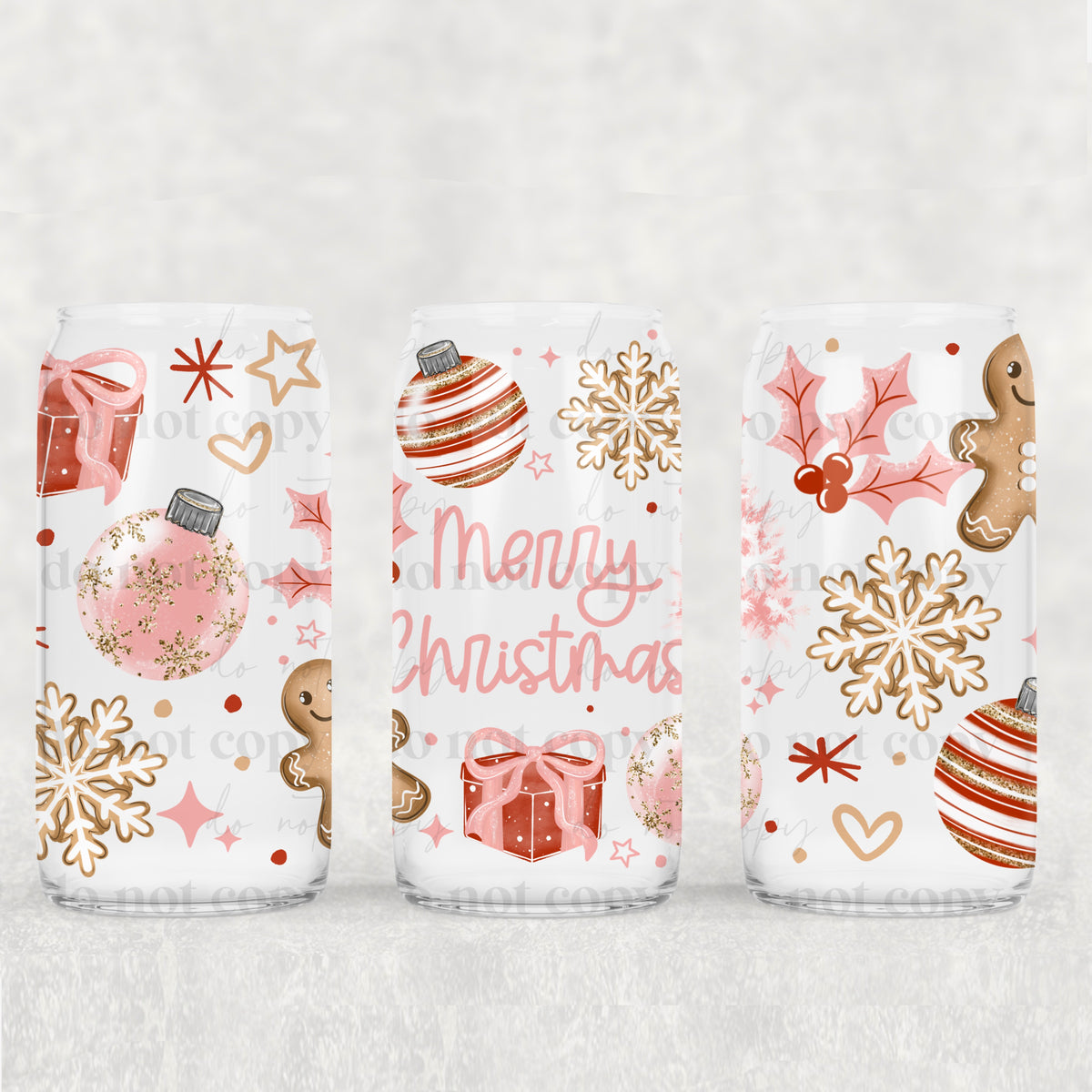 Merry Christmas Pink 16oz Glass Wrap