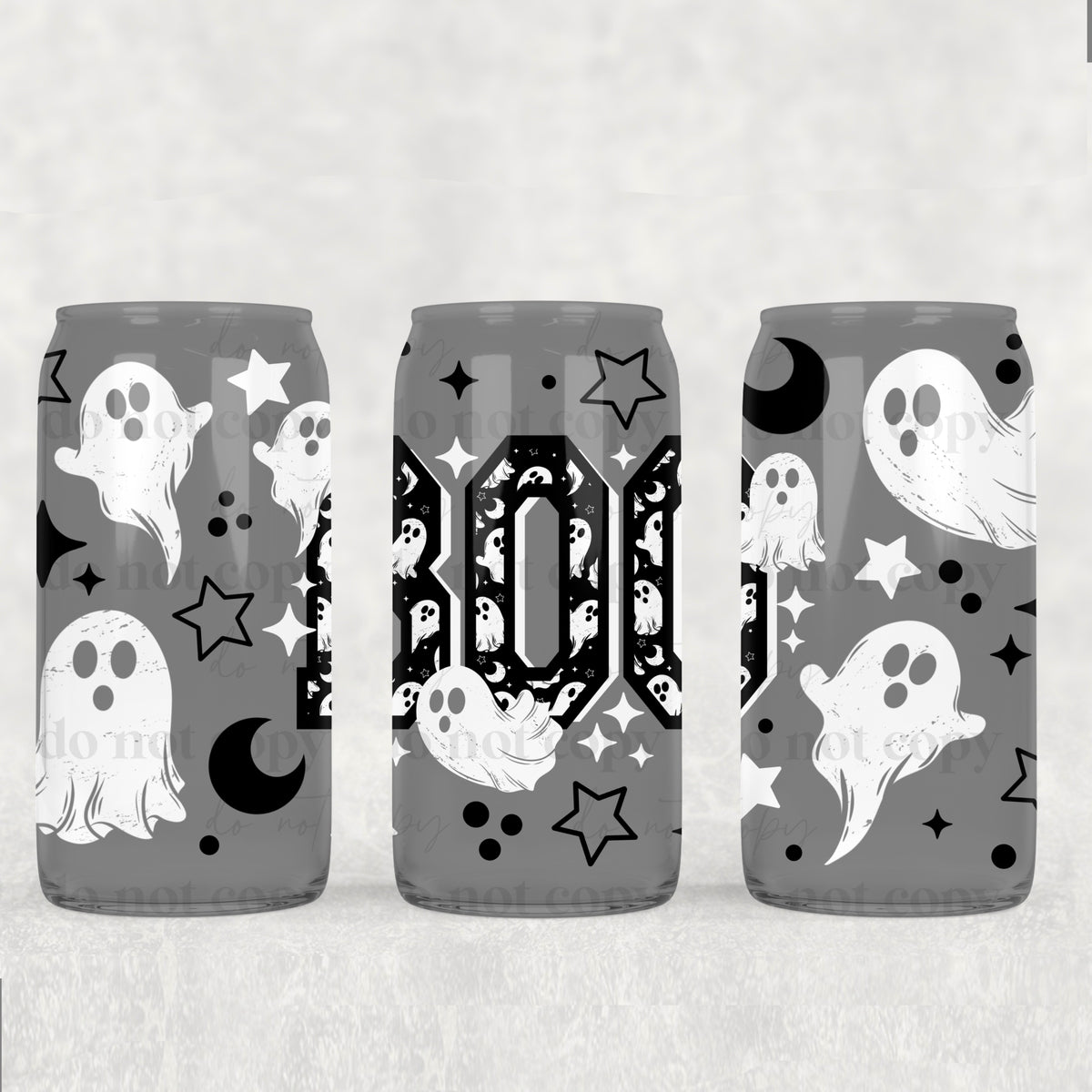 Black & White Boo Ghostie 16oz Glass Wrap