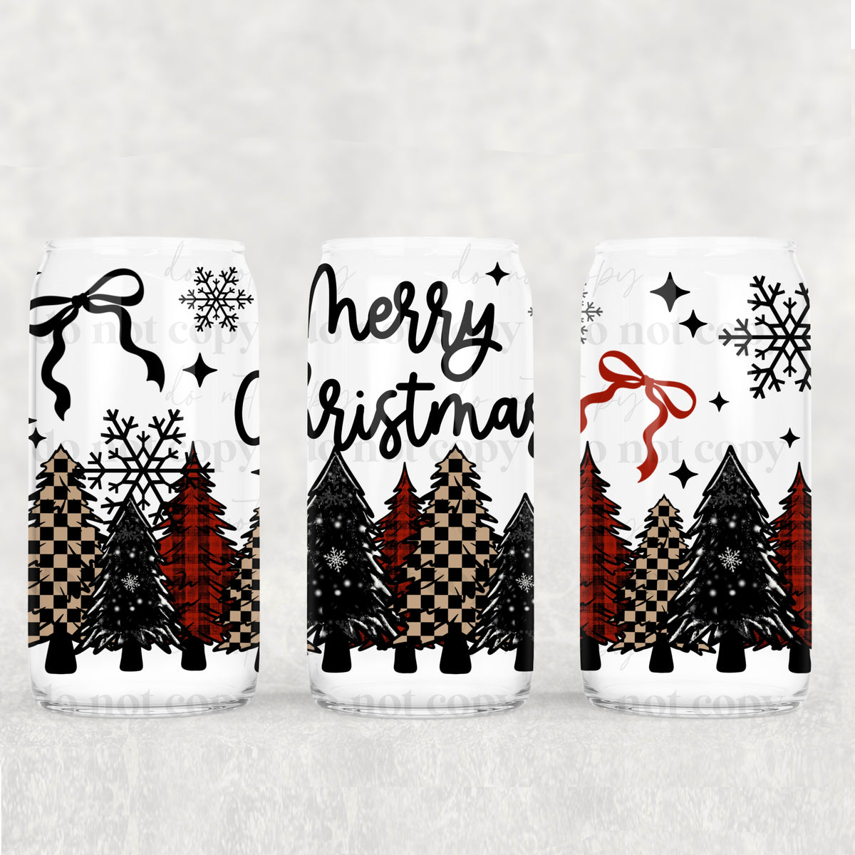Plaid Trees 16oz Glass Wrap