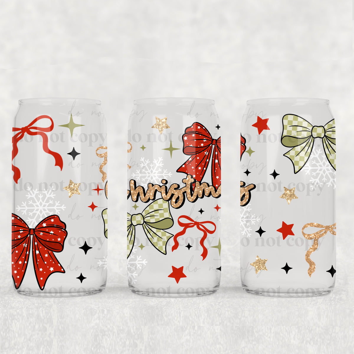 Merry Christmas Bows 16oz Glass Wrap