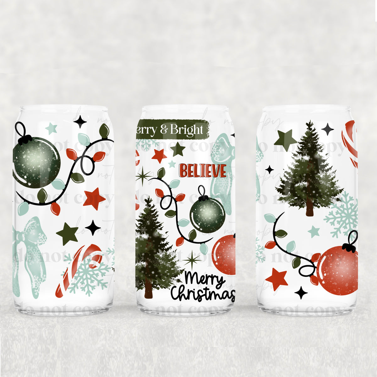 Merry & Bright 16oz Glass Wrap