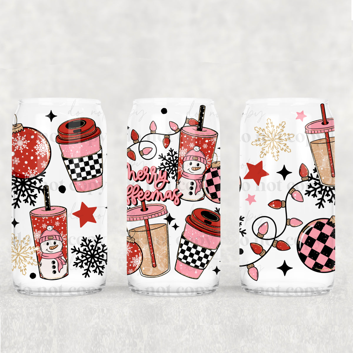 Merry Coffeemas 16oz Glass Wrap