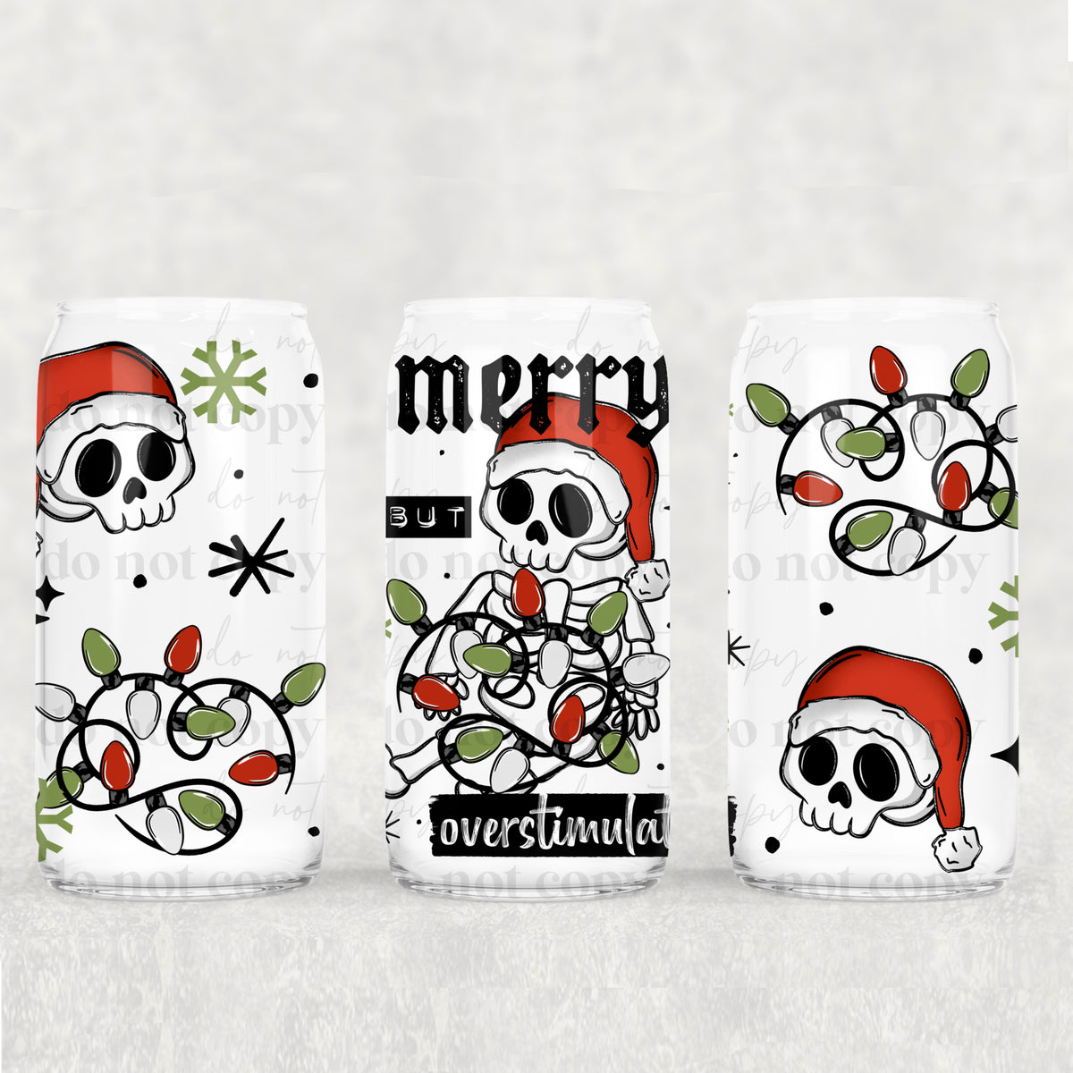 Merry Overstimulated Skellie 16oz Glass Wrap