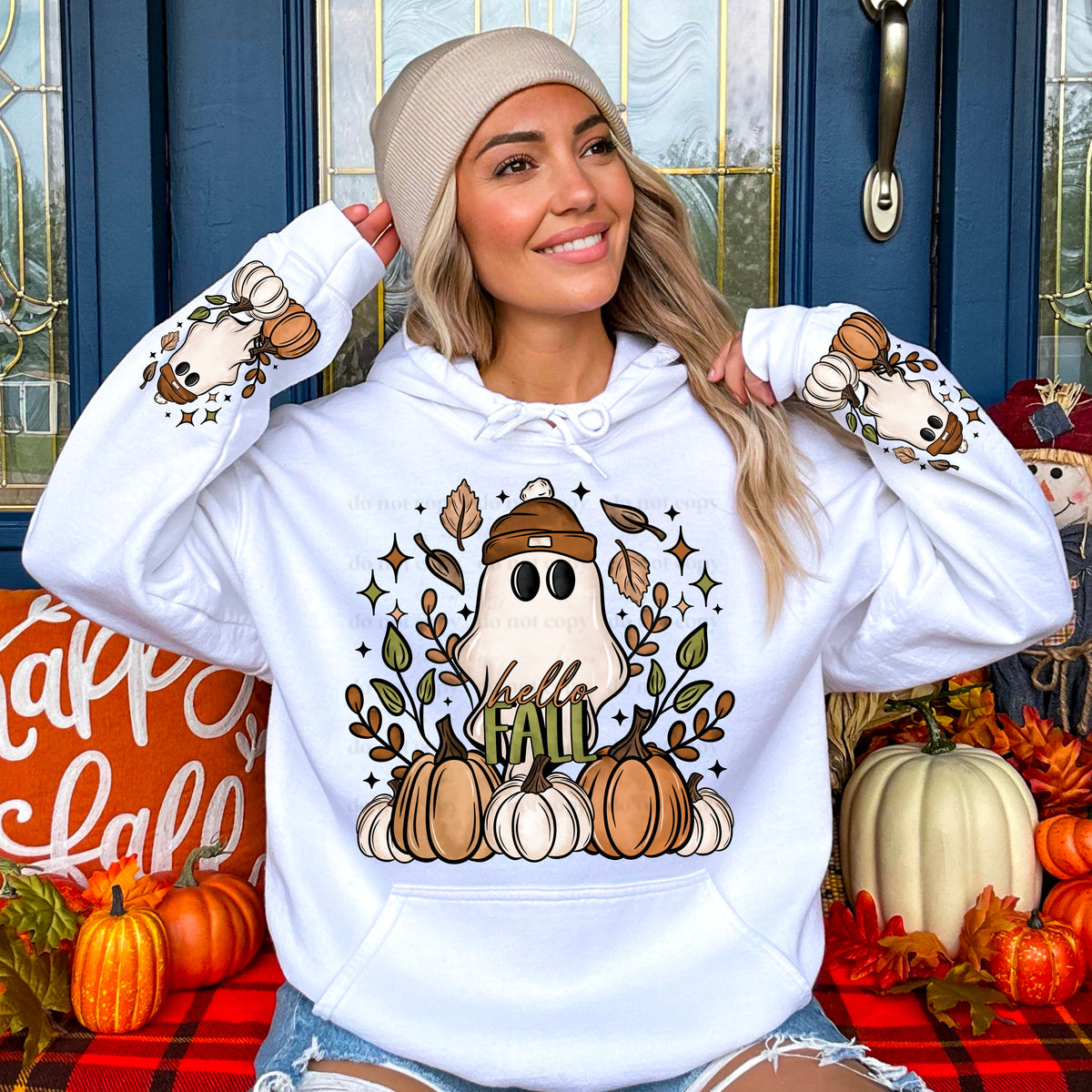 Hello Fall Ghostie w/ Sleeves PNG