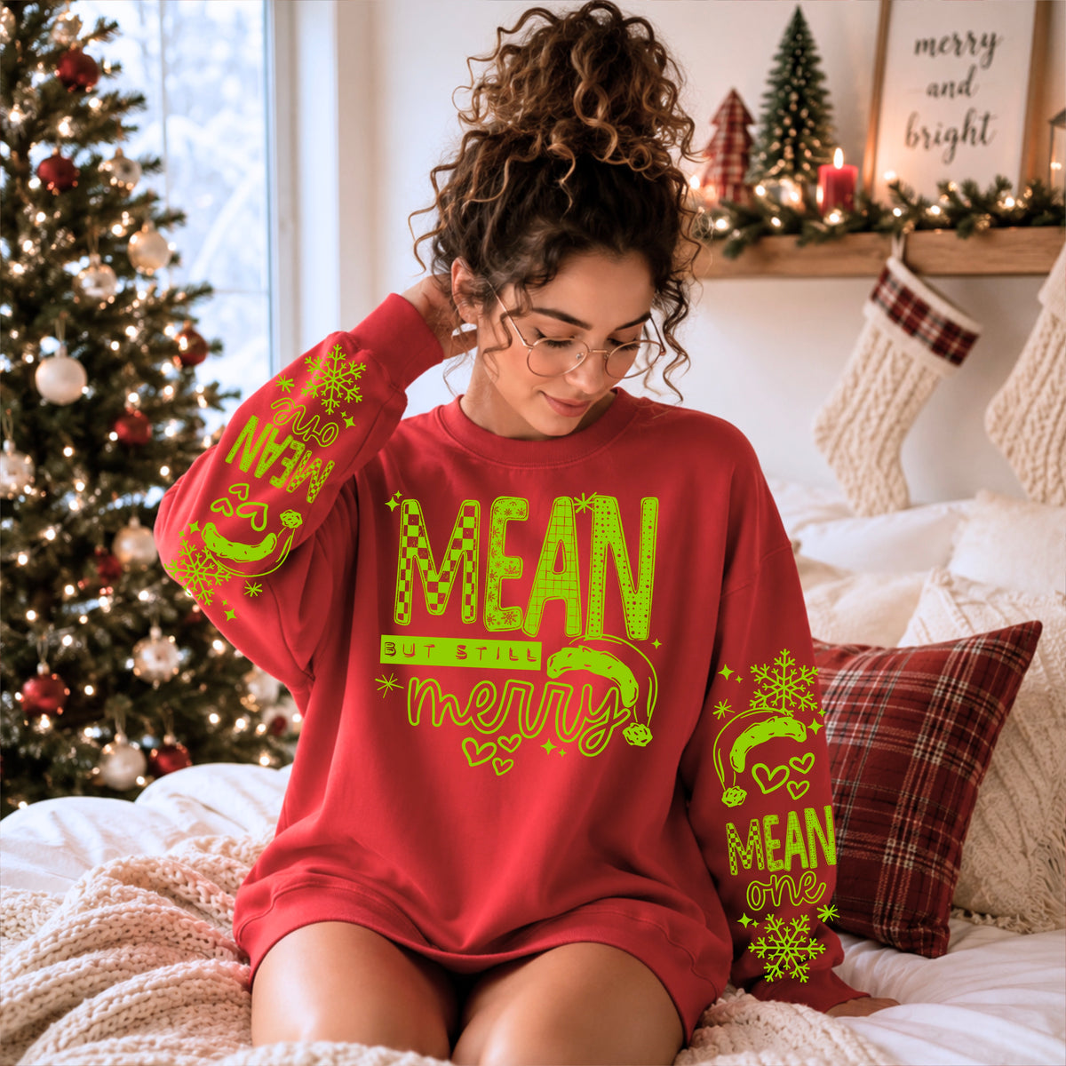 Mean But Merry Single Color w/ Sleeves PNG