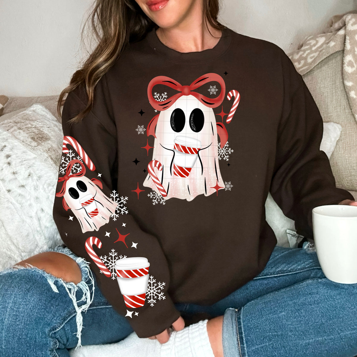 Peppermint Mocha Ghostie w/ Sleeves PNG