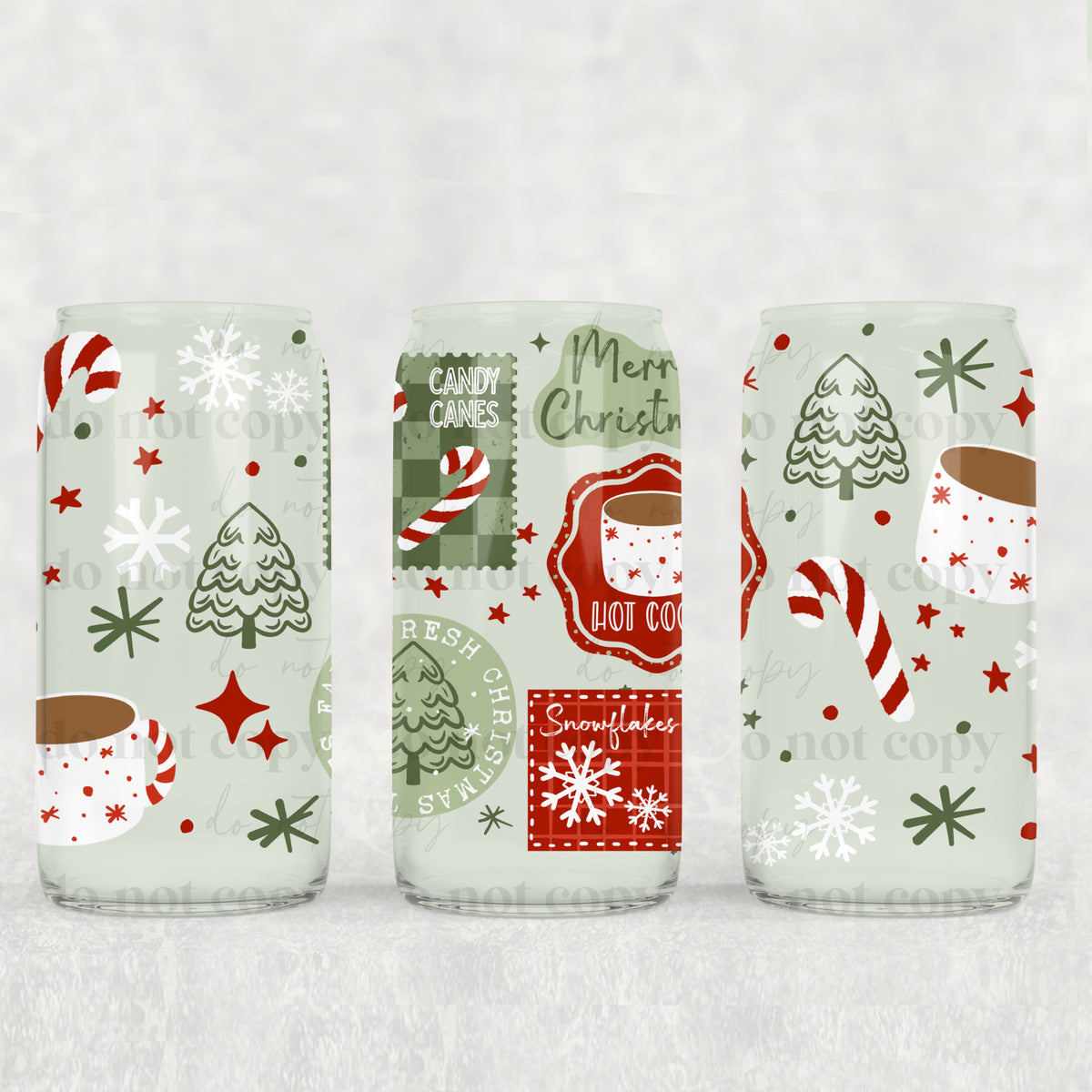 Christmas Stamps 16oz Glass Wrap