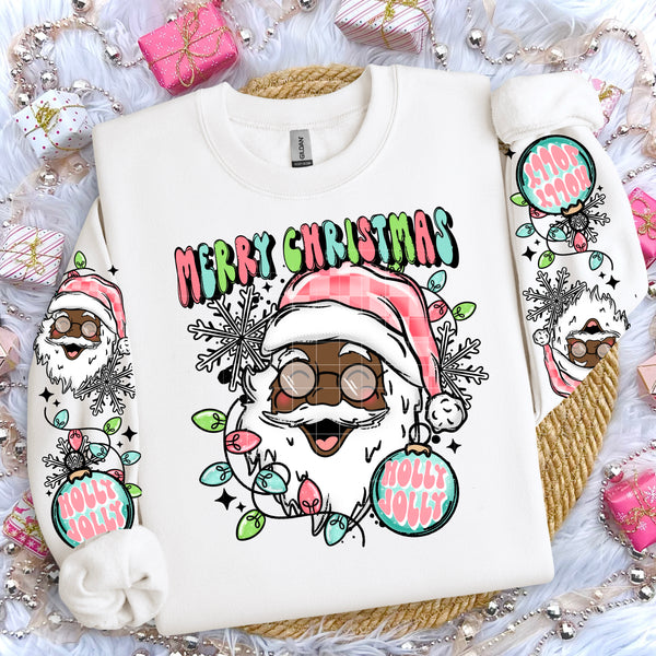 Colorful Merry Christmas Santa w/ Sleeves PNG Two Skintones