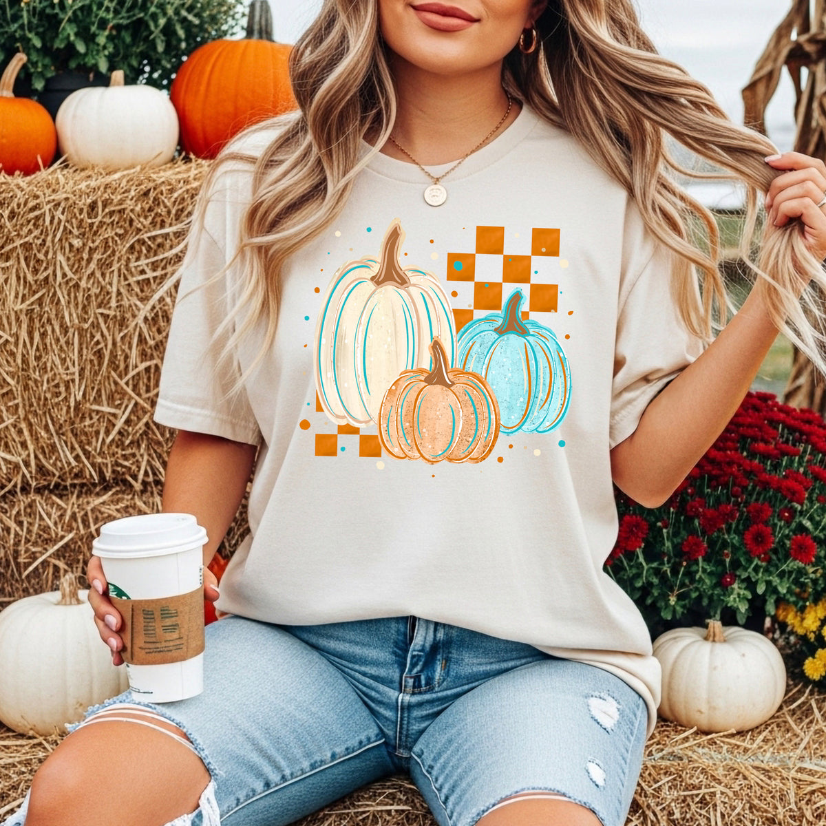 3 Pumpkins Checkered PNG