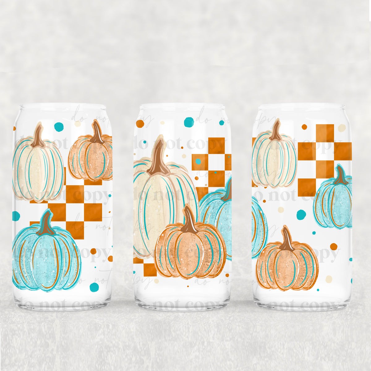 Orange Teal Pumpkins 16oz Glass Wrap