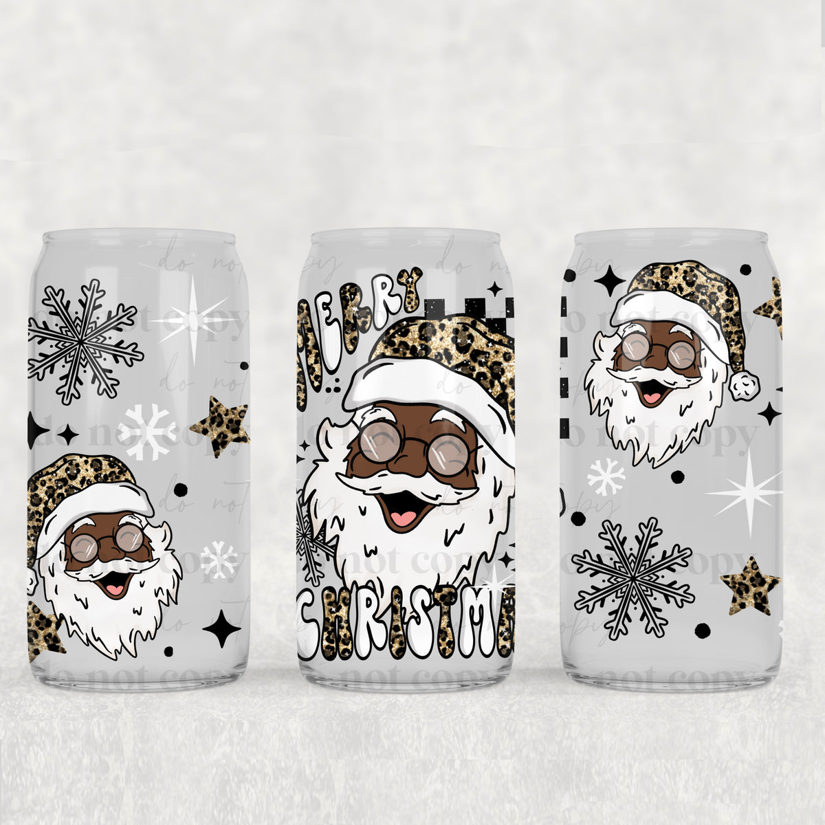 Cheetah Merry Christmas Santa 16oz Glass Wrap Two Skintones