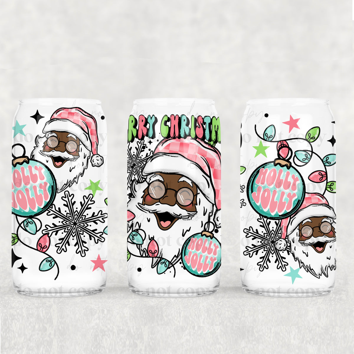 Merry Christmas Santa 16oz Glass Wrap Two Skintones