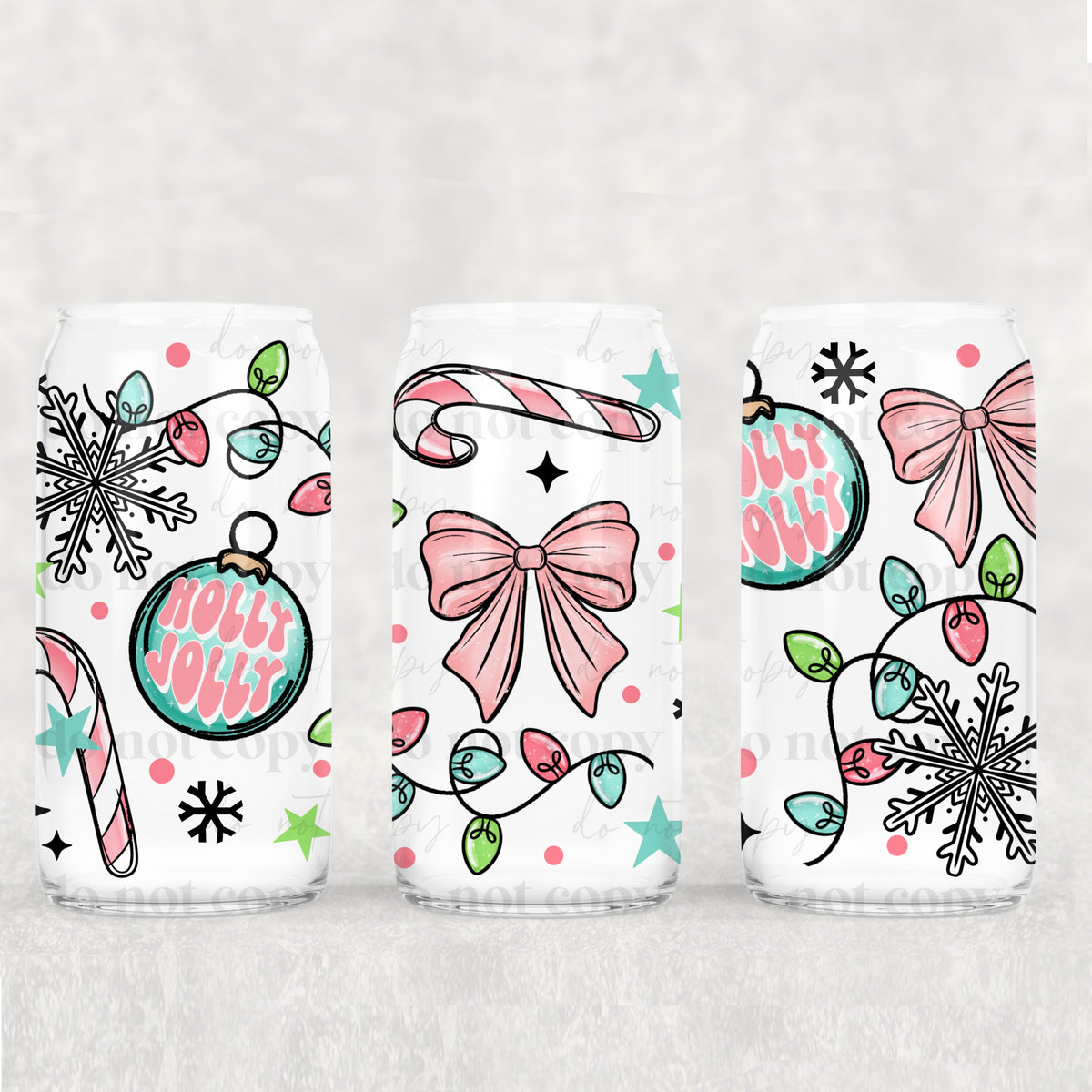 Holly Jolly Ornaments 16oz Glass Wrap