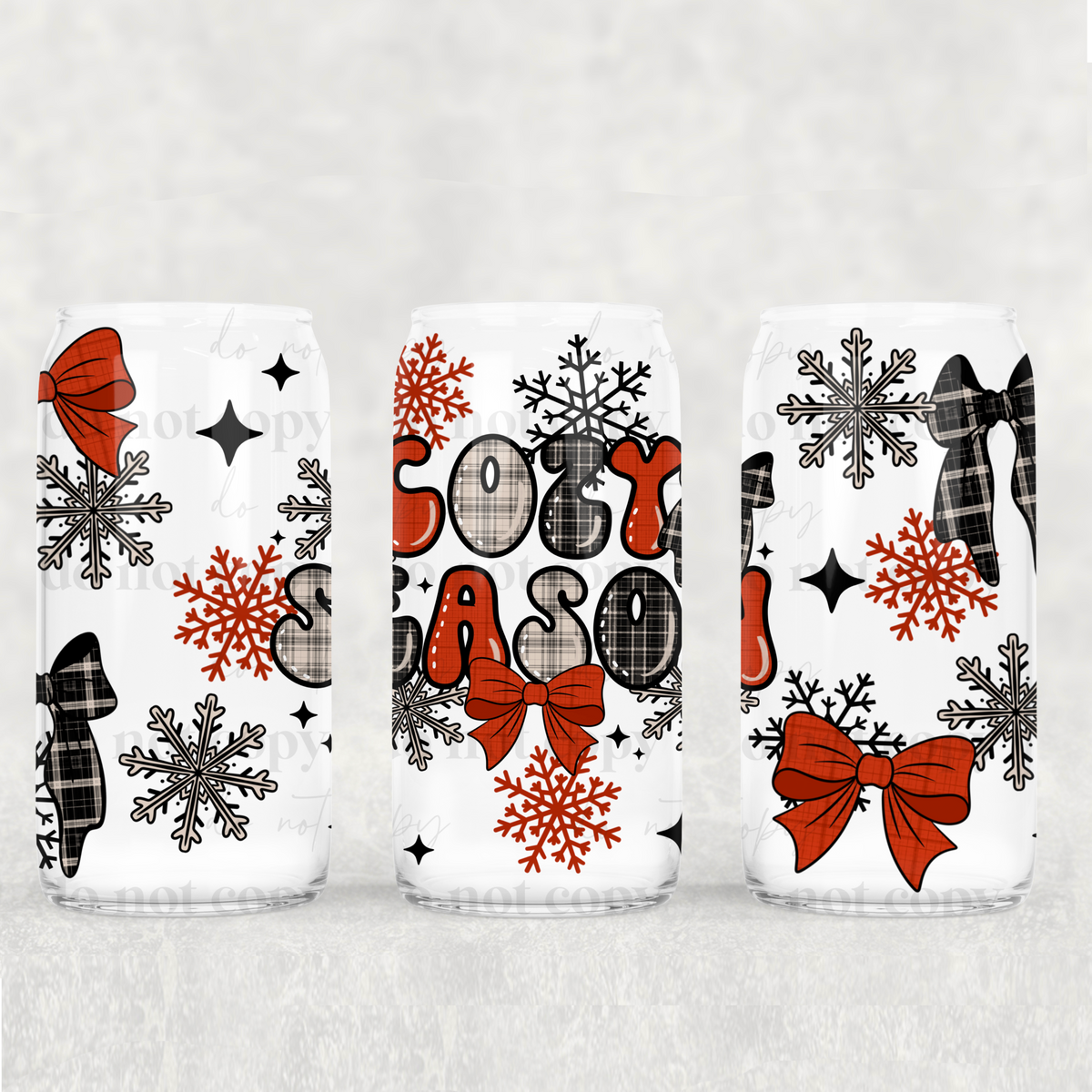 Cozy Season Bows 16oz Glass Wrap
