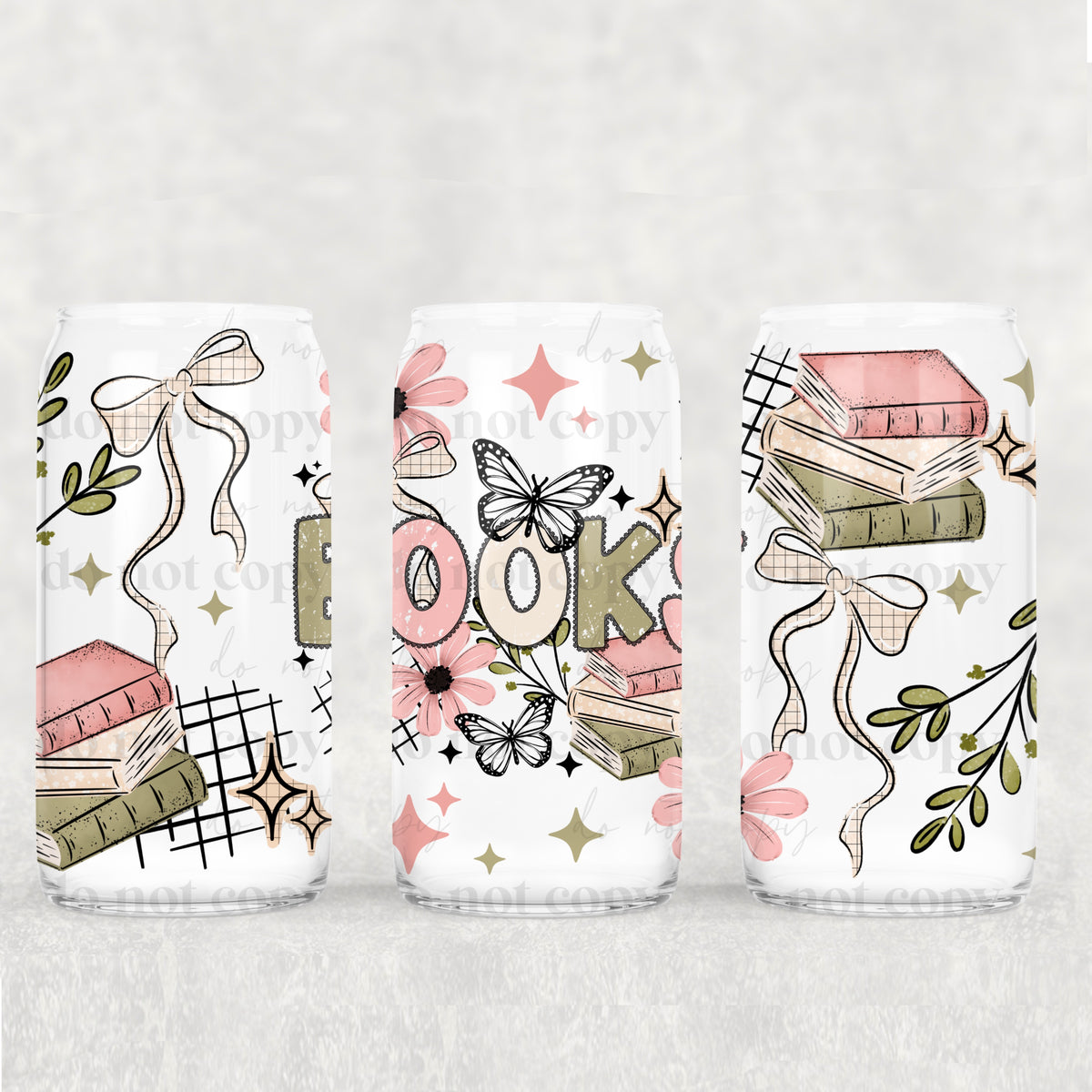 Pink & Green Books 16oz Glass Wrap