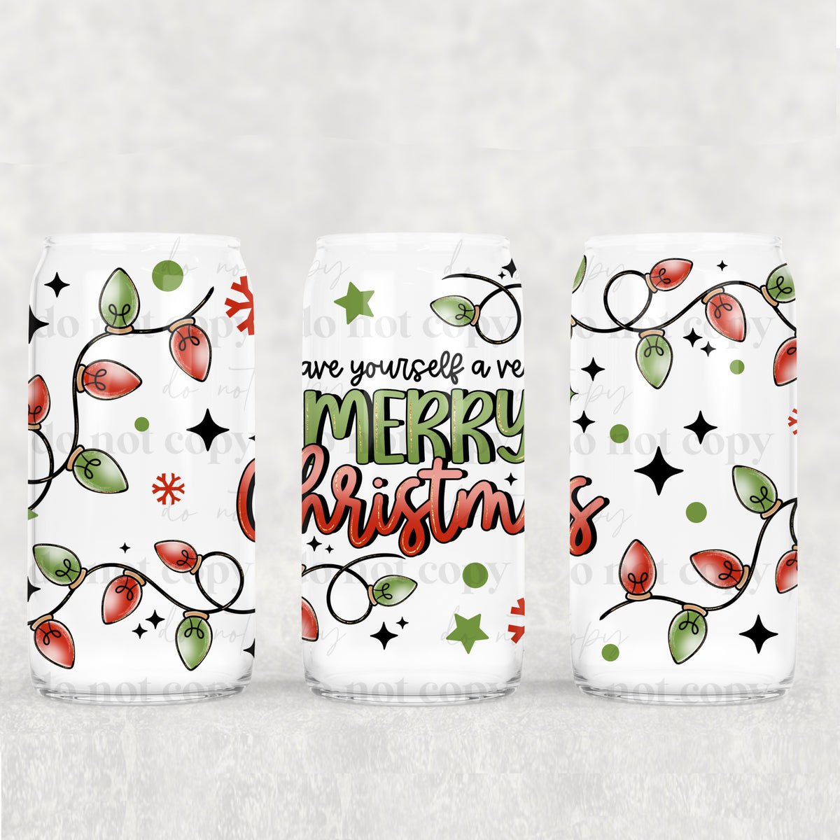 Merry Christmas Lights 16oz Glass Wrap