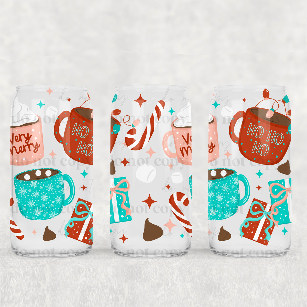 Christmas Mugs 16oz Glass Wrap