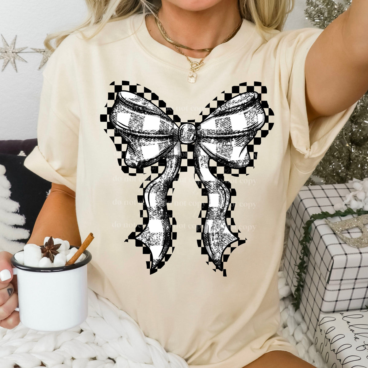 Black Plaid Bow PNG