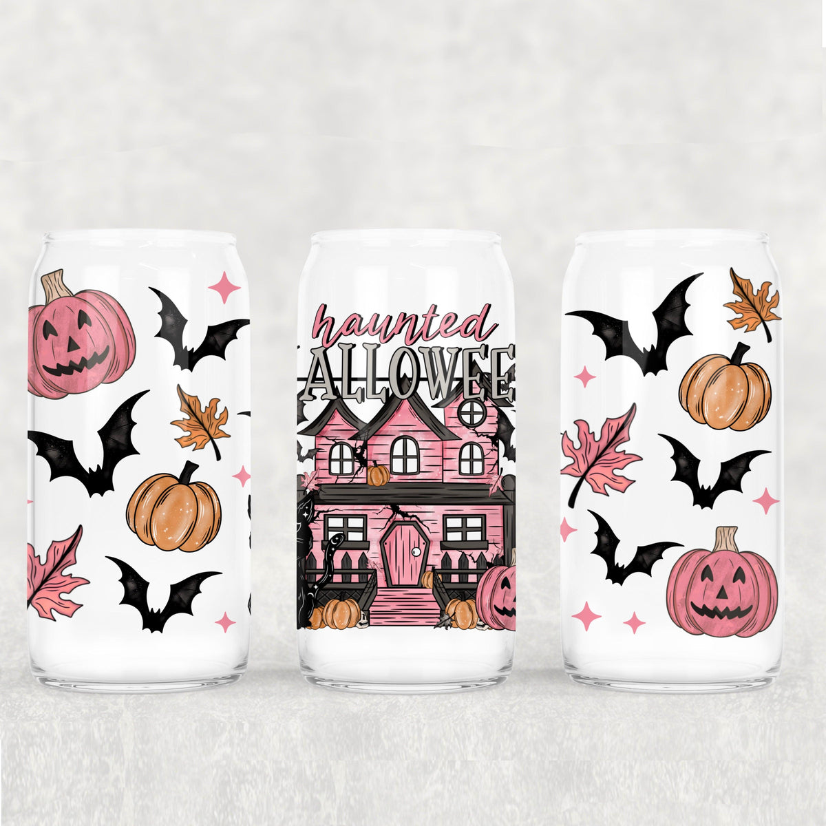 Pink Haunted Halloween 16oz Glass Wrap