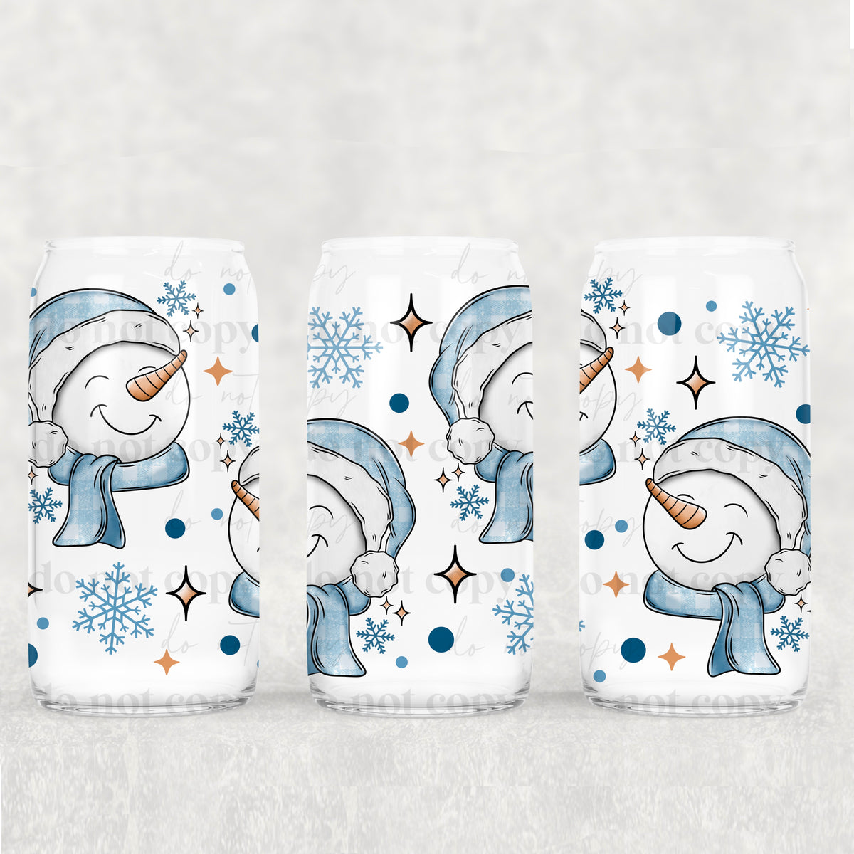 Blue Snowmen 16oz Glass Wrap