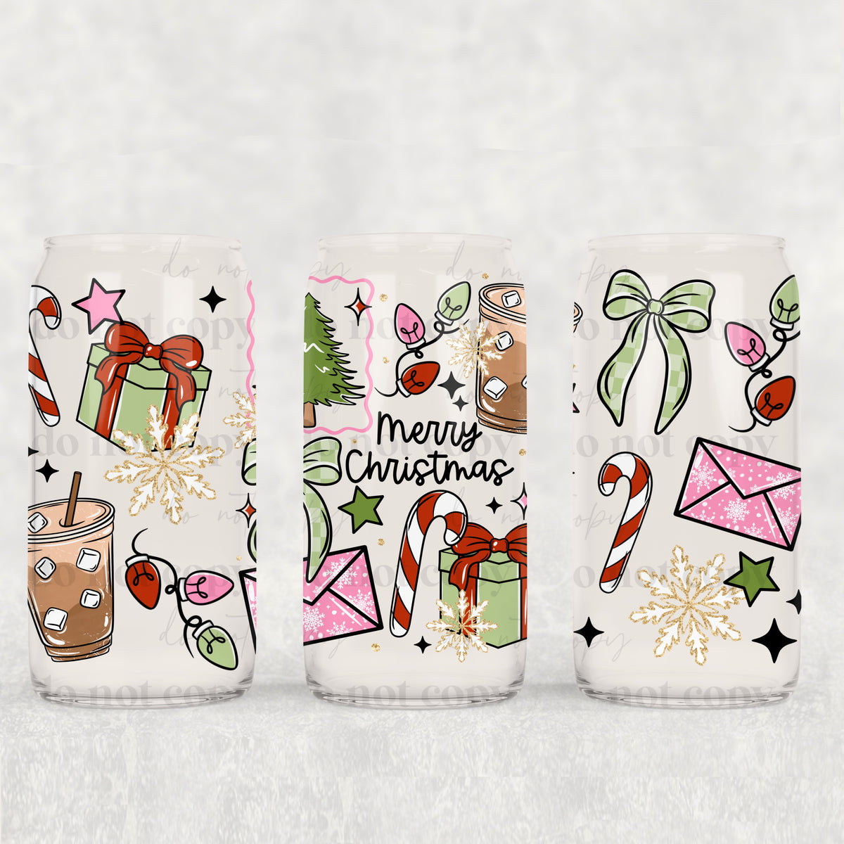 Merry Christmas Collage 16oz Glass Wrap