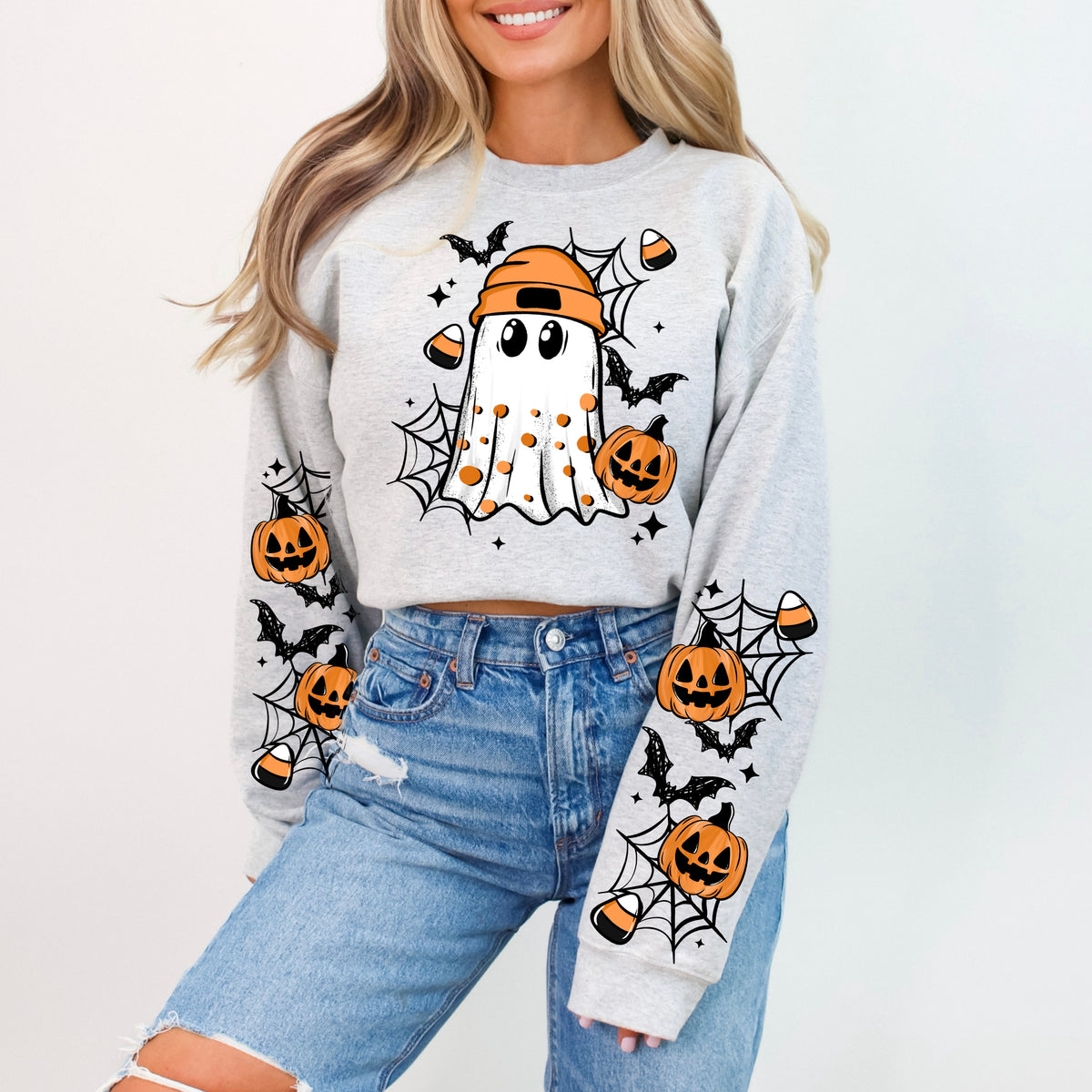 Candy Corn Beanie Ghostie w/ Sleeves PNG