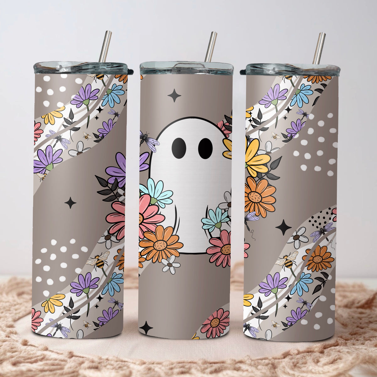 Wave Floral Ghost Tumbler Wrap