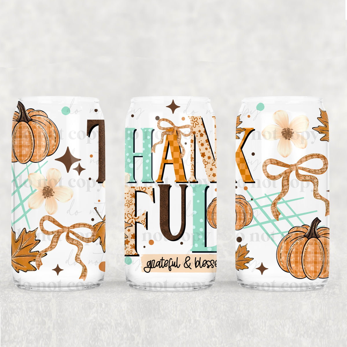 Thankful Grateful Blessed 16oz Glass Wrap